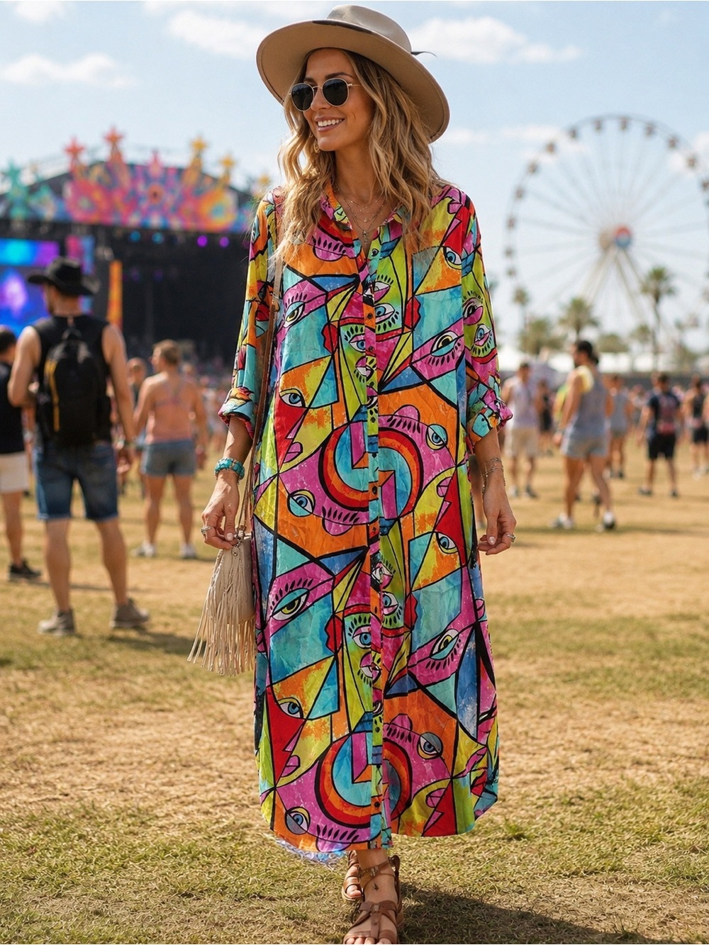 Live 4 Truth Abstract Art Print Button-Down Shirt Dress Size: XL